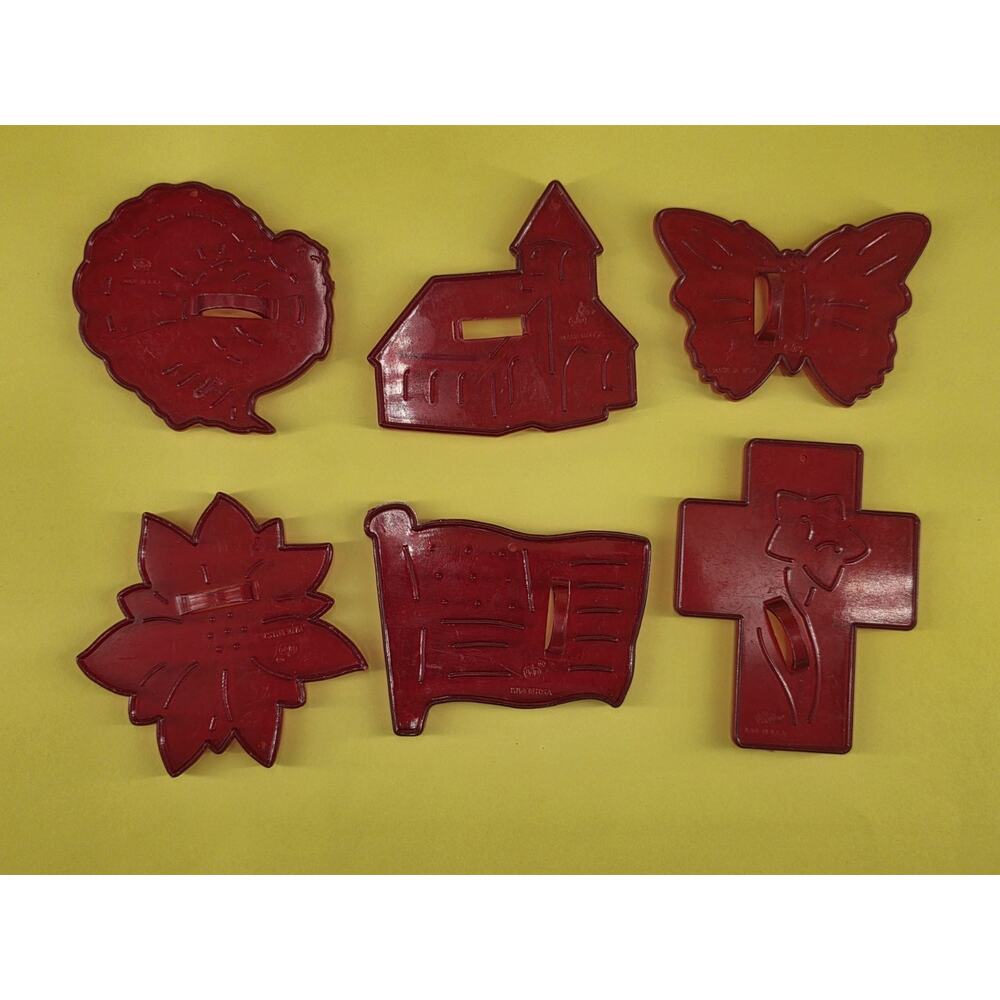 Vtg HRM Cookie Cutters- Cross Poinsettia Turkey Church Butterfly American Flag